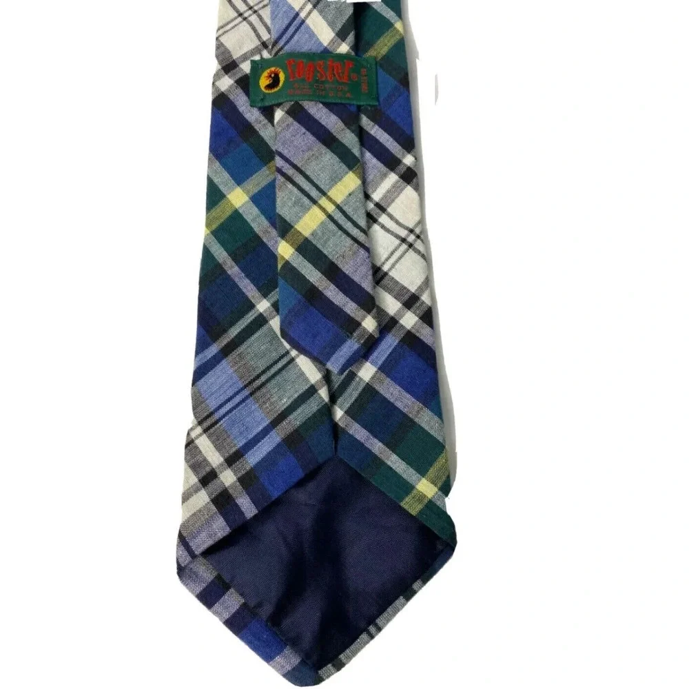 Rooster‎ Mens Neck Tie Blue White Plaid Adjustable Cotton